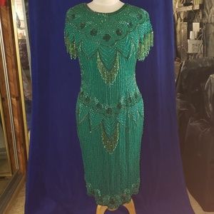Emerald Green Flapper dress sequin beaded small